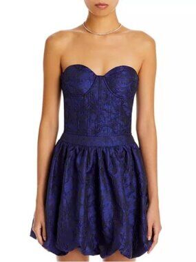 $68 Rose Brocade Strapless Corset Top  Navy Size S